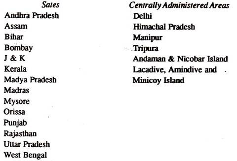 States and Centrally Administered Areas