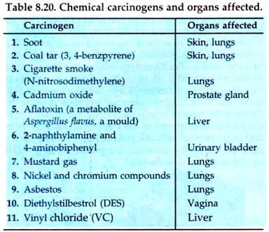 Chemical Carcinogens and Organs Affected